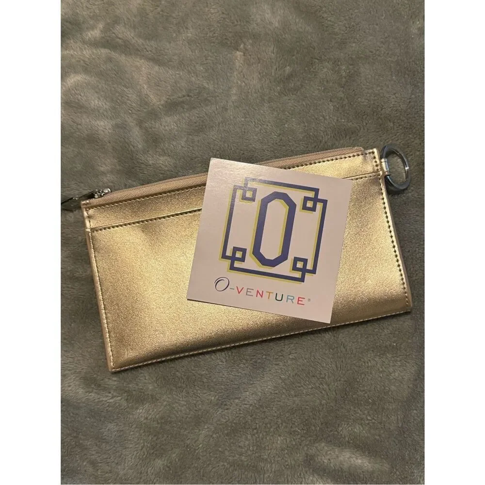 Metallic Gold Slim Wristlet Clutch with Key Ring